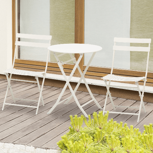 Outsunny-Tavolino-con-Sedie-Pieghevoli-in-Acciaio-Bianco-per-Balcone-Terrazzo-Giardino