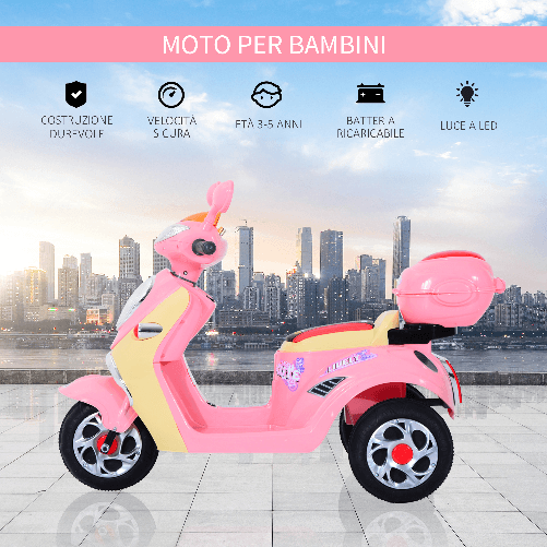 HOMCOM-Motorino-per-bambini-Triciclo-Elettrico-per-Bambine-6V-con-Luci-e-Musica-Rosa