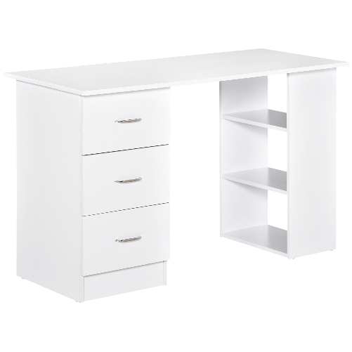 HOMCOM-Scrivania-Porta-PC-con-3-Cassetti-e-3-Ripiani-Scrivania-per-Camera-e-Ufficio-in-Legno-120x49x72cm-Bianco