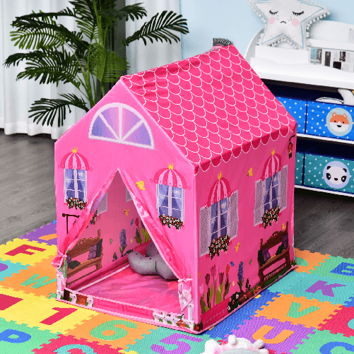 HOMCOM-Tenda-da-Gioco-Rosa-per-Bambina-3--Anni--93-x-69-x-103-cm--Idea-Regalo-tema-Principessa