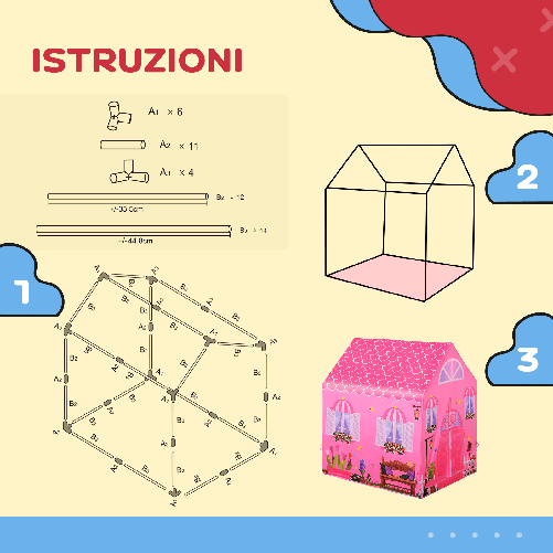 HOMCOM-Tenda-da-Gioco-Rosa-per-Bambina-3--Anni--93-x-69-x-103-cm--Idea-Regalo-tema-Principessa