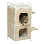 PawHut Casetta per Gatti a 3 Piani con Tiragraffi e Superficie Recintata, 40x40x84 cm, Color Legno e Bianco