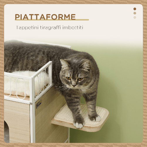 PawHut-Casetta-per-Gatti-a-3-Piani-con-Tiragraffi-e-Superficie-Recintata-40x40x84-cm-Color-Legno-e-Bianco