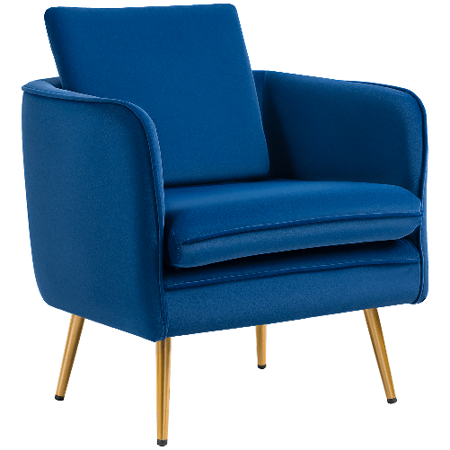 HOMCOM-Poltroncina-in-Velluto-Imbottita-con-Braccioli-63x61x80cm-Blu