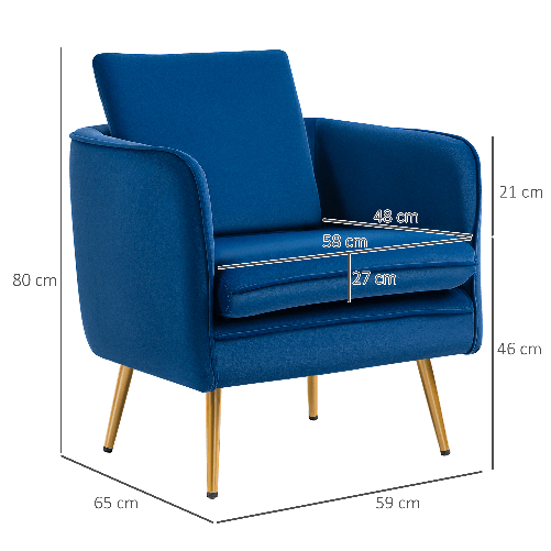 HOMCOM-Poltroncina-in-Velluto-Imbottita-con-Braccioli-63x61x80cm-Blu