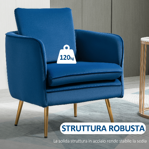 HOMCOM-Poltroncina-in-Velluto-Imbottita-con-Braccioli-63x61x80cm-Blu