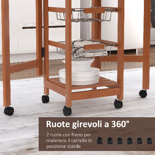 HOMCOM-Carrello-da-Cucina-con-Piano-in-Mattonella-Servizio-Ausiliare-Legno-metallo-Cromato-6-Ruote-Cassetto