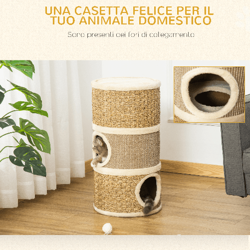 PawHut-Casetta-Cuccia-per-Gatti-Tiragraffi-a-Torre-3-Nicchie-Corda-in-Sisal-Alga-Marina