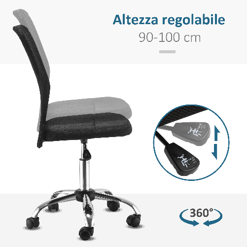 Vinsetto-Sedia-da-Ufficio-Ergonomica-Senza-Braccioli-Tessuto-Traspirante-a-Rete-Altezza-Regolabile-e-5-Ruote-43x56x90-100cm-Nero