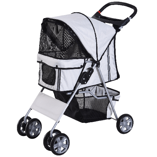 PawHut-Passeggino-per-Animali-Domestici-Pieghevole-Carrello-per-Cani-Grigio-75-x-45-x-97cm