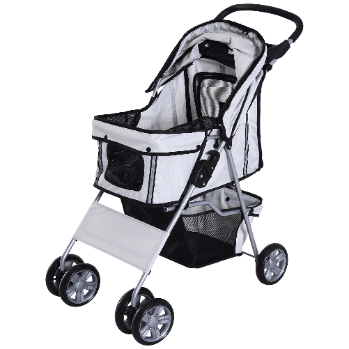 PawHut-Passeggino-per-Animali-Domestici-Pieghevole-Carrello-per-Cani-Grigio-75-x-45-x-97cm