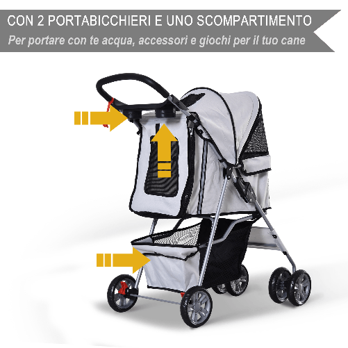 PawHut-Passeggino-per-Animali-Domestici-Pieghevole-Carrello-per-Cani-Grigio-75-x-45-x-97cm