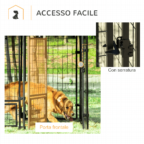 PawHut-Recinto-per-Cani-da-Esterno-con-Serratura-2-Ciotole-Girevoli-e-Copertura-Rimovibile-Nero-e-Rosso