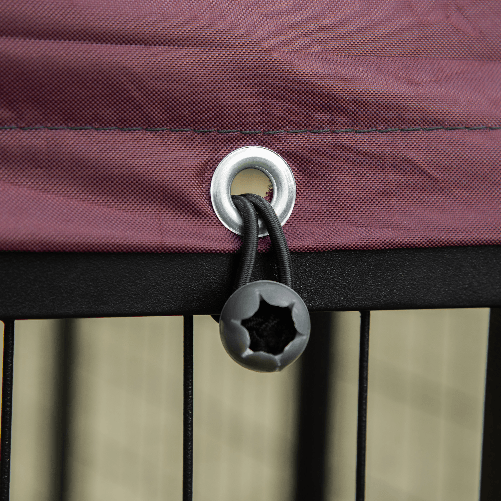 PawHut-Recinto-per-Cani-da-Esterno-con-Serratura-2-Ciotole-Girevoli-e-Copertura-Rimovibile-Nero-e-Rosso