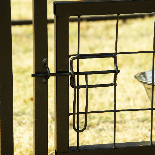 PawHut-Recinto-per-Cani-da-Esterno-con-Serratura-2-Ciotole-Girevoli-e-Copertura-Rimovibile-Nero-e-Rosso