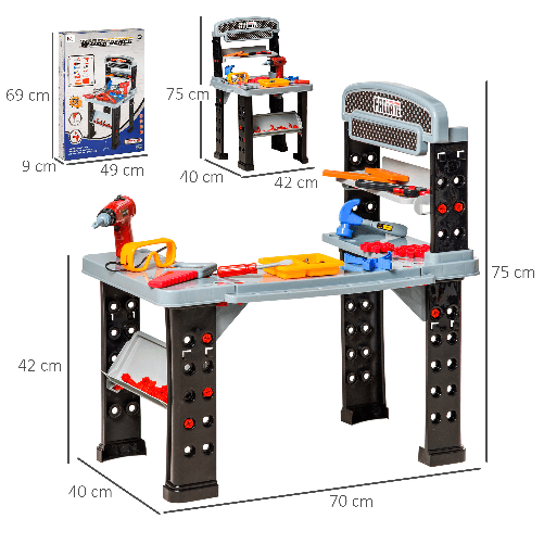 HOMCOM Banco da Lavoro da 79 Pezzi per Bambini da 3 Anni in Su con Trapano  a Batteria e Attrezzi - Multicolore - PagineGialle Shop