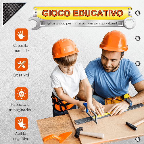 HOMCOM-Banco-da-Lavoro-da-79-Pezzi-per-Bambini-da-3-Anni-in-Su-con-Trapano-a-Batteria-e-Attrezzi---Multicolore