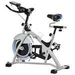 HOMCOM Cyclette da Camera con Monitor LCD e Volano 15kg Sellino e Manubrio Regolabili - Argento/Nero