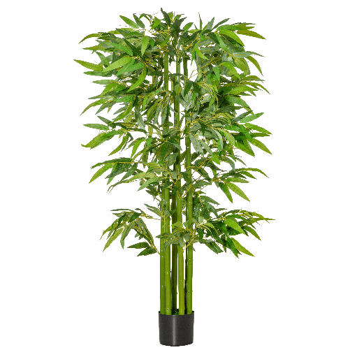 HOMCOM-Pianta-Finta-di-Bambu-Alta-160cm-con-Vaso-Nero-per-Interno-ed-Esterno