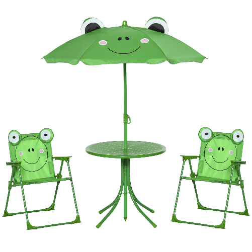 Outsunny-Set-Tavolo-da-Giardino-con-2-Sedie-Pieghevoli-e-Ombrellone-per-Bambini-in-Metallo-e-Poliestere-Verde