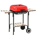 Outsunny BBQ Grill Barbecue a Carbonella con Presa d'Aria Ripiani Laterali Coperchio e 2 Ruote Acciaio 98 x 49 x 81 cm Nero e rosso