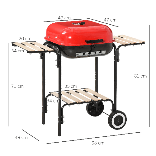 Outsunny-BBQ-Grill-Barbecue-a-Carbonella-con-Presa-d-Aria-Ripiani-Laterali-Coperchio-e-2-Ruote-Acciaio-98-x-49-x-81-cm-Nero-e-rosso