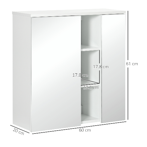 kleankin-Armadietto-Specchiera-Bagno-2-Ante-con-Ripiani-Aperti-e-Mensole-Regolabili-60x20x61cm-Bianco