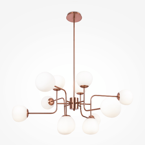 Lampadario-Sospensione-Erich-In-Metallo-Oro-Rosa-12-Luci-E-Diffusori-Bianchi