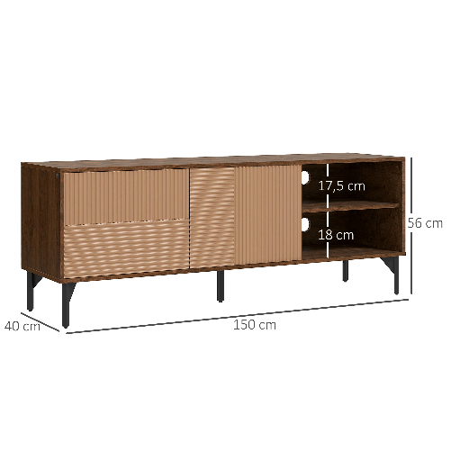 HOMCOM-Mobile-Porta-TV-fino-65--con-2-Armadietti-e-2-Vani-Aperti-in-Legno-150x40x56cm-Marrone