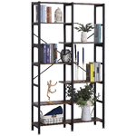 HOMCOM Scaffale Libreria da Parete in Legno e Metallo Nero con 6 Ripiani Stile Industriale