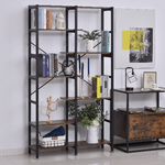 HOMCOM-Scaffale-Libreria-da-Parete-in-Legno-e-Metallo-Nero-con-6-Ripiani-Stile-Industriale