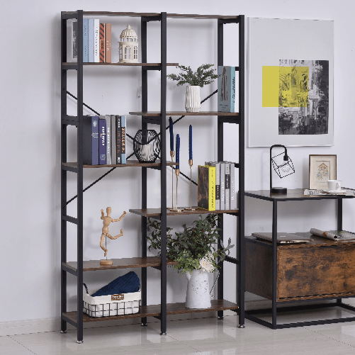 HOMCOM-Scaffale-Libreria-da-Parete-in-Legno-e-Metallo-Nero-con-6-Ripiani-Stile-Industriale