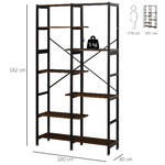 HOMCOM-Scaffale-Libreria-da-Parete-in-Legno-e-Metallo-Nero-con-6-Ripiani-Stile-Industriale