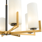 Lampadario-Contermporaneo-Fortano-8-Luci-Metallo-Ottone-Diffusori-Vetro-Bianchi