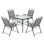 Outsunny Set Tavolo con 4 Sedie da Giardino Pieghevoli e Foro per Ombrellone, Nero
