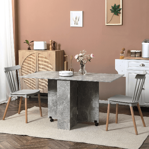 HOMCOM-Tavolo-Pieghevole-in-Legno-per-4-6-Persone-con-Ruote-75x140x74cm-Grigio