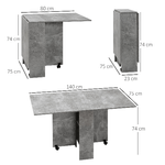 HOMCOM-Tavolo-Pieghevole-in-Legno-per-4-6-Persone-con-Ruote-75x140x74cm-Grigio