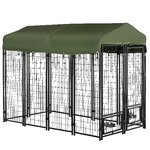 PawHut Kennel per Cani in Acciaio per Interni ed Esterni con Tettuccio in Tessuto Oxford e 2 Ciotole, 244x122x183 cm