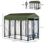 PawHut-Kennel-per-Cani-in-Acciaio-per-Interni-ed-Esterni-con-Tettuccio-in-Tessuto-Oxford-e-2-Ciotole-244x122x183-cm