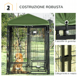 PawHut-Kennel-per-Cani-in-Acciaio-per-Interni-ed-Esterni-con-Tettuccio-in-Tessuto-Oxford-e-2-Ciotole-244x122x183-cm