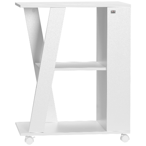 HOMCOM-Carrello-da-Cucina-Portavivande-in-Legno-con-2-Ripiani-e-Ruote-60x38x77cm-Bianco