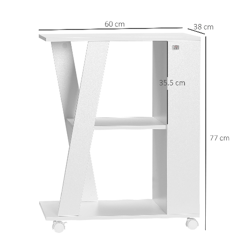 HOMCOM-Carrello-da-Cucina-Portavivande-in-Legno-con-2-Ripiani-e-Ruote-60x38x77cm-Bianco