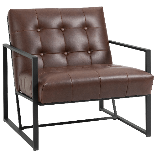 HOMCOM-Poltrona-Imbottita-Stile-Industriale-Trapuntata-a-Bottoni-Arredamento-Moderno-Poltroncina-da-Ingresso-in-Metallo-e-PU-75x81x78cm-Marrone