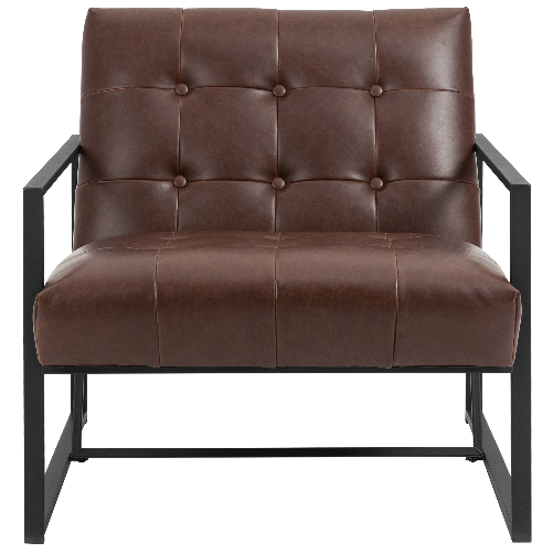 HOMCOM-Poltrona-Imbottita-Stile-Industriale-Trapuntata-a-Bottoni-Arredamento-Moderno-Poltroncina-da-Ingresso-in-Metallo-e-PU-75x81x78cm-Marrone