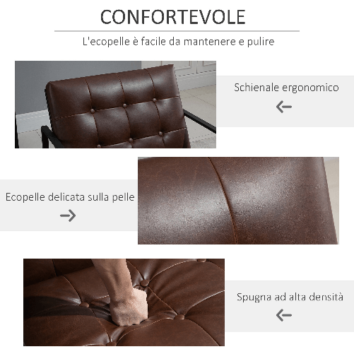 HOMCOM-Poltrona-Imbottita-Stile-Industriale-Trapuntata-a-Bottoni-Arredamento-Moderno-Poltroncina-da-Ingresso-in-Metallo-e-PU-75x81x78cm-Marrone