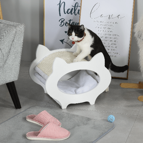 PawHut-Casetta-Cuccia-per-Gatti-in-Legno-con-Tiragraffi-Cuscino-e-Rivestimento-Peluche