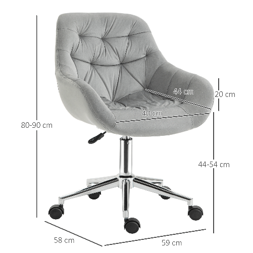 Vinsetto-Sedia-da-Ufficio-Ergonomica-Girevole-con-Altezza-Regolabile-e-Ruote-Rivestimento-in-Velluto---Grigio