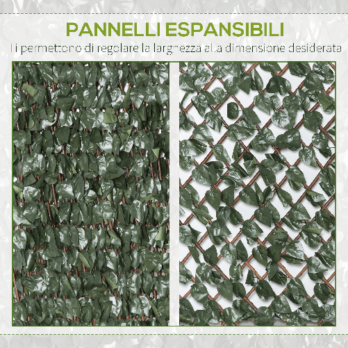 Outsunny-Finta-Siepe-8-Pezzi-Parete-Verde-Estensibile-per-Esterni-in-Legno-e-Poliestere-200x100cm