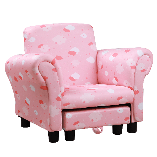 HOMCOM-Poltroncina-per-Bambini-con-Poggiapiedi-Estraibile-Struttura-in-Legno-con-Imbottitura-57x42x45cm-Rosa-e-Bianco