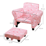 HOMCOM-Poltroncina-per-Bambini-con-Poggiapiedi-Estraibile-Struttura-in-Legno-con-Imbottitura-57x42x45cm-Rosa-e-Bianco